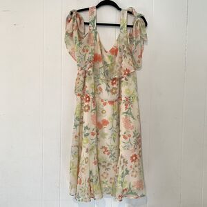 Maurices Womens 2XL Dress Floral Ruffle Off The Shoulder Midi Ivory Orange NEW
